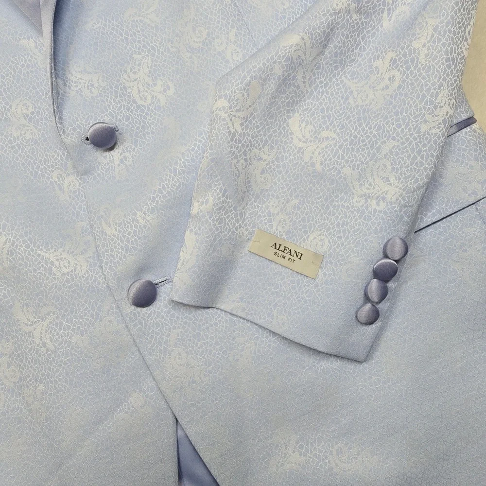 Alfani  Slim Fit Dinner Jacket Mens 42R 42 Blue Floral Shawl Lapel‎ Blazer $295